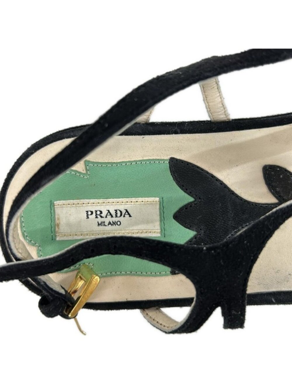 ★SOLD★ Prada Sandals 37.5 Black Blue Yellow Flower - Picture 5 of 7